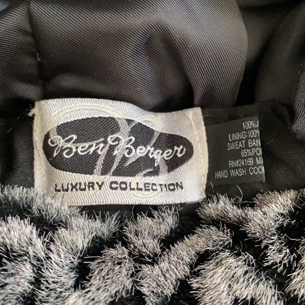 {VTG} Ben Berger | Faux Fur Leopard Print Bucket Hat 90s Y2K Gray/Black (OS) - Picture 8 of 14